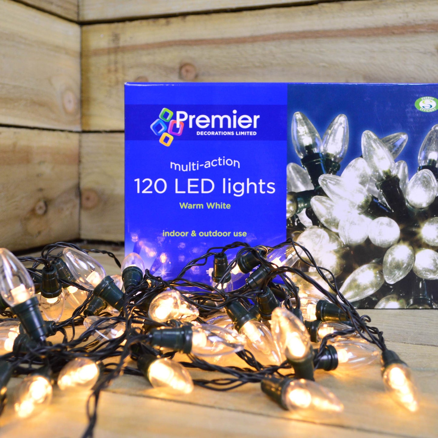 11.9m 120 LED Premier Christmas Lights - Multi Action C6 Bulb in Warm White