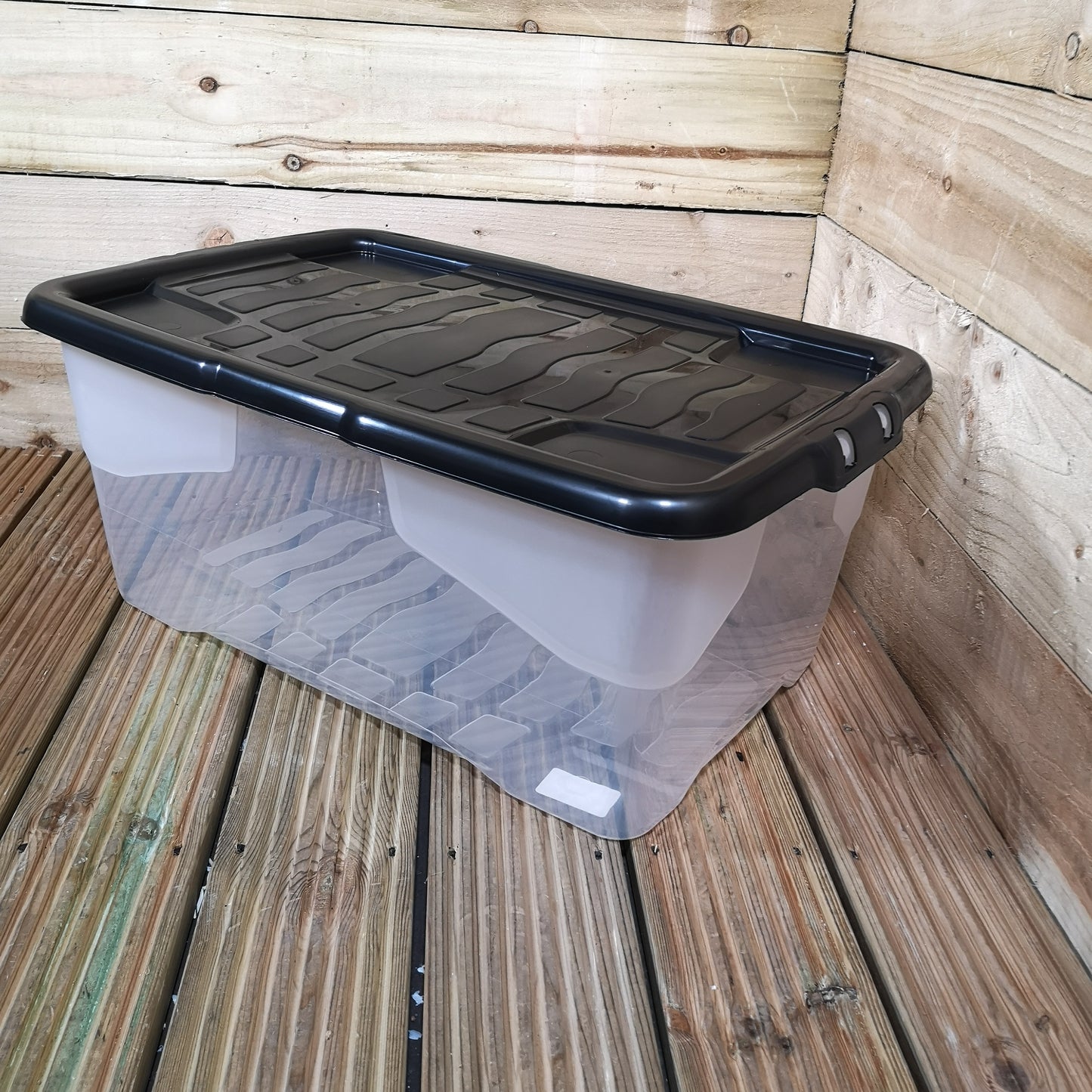 4 x 42L Clear Storage Box with Black Lid, Stackable and Nestable Design Storage Solution