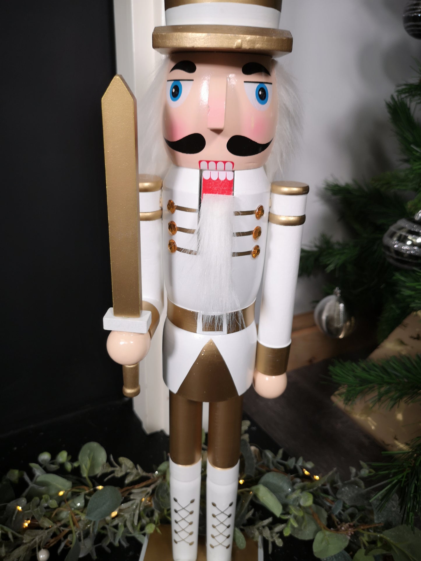 60cm Wooden Christmas Nutcracker Soldier Decoration with White Body and Shoes