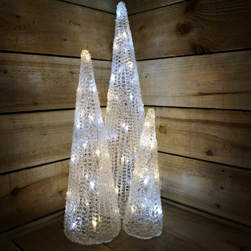 Snowtime Set of 3 Ice & Warm White Coloured Flashing LED Christmas Pyramids