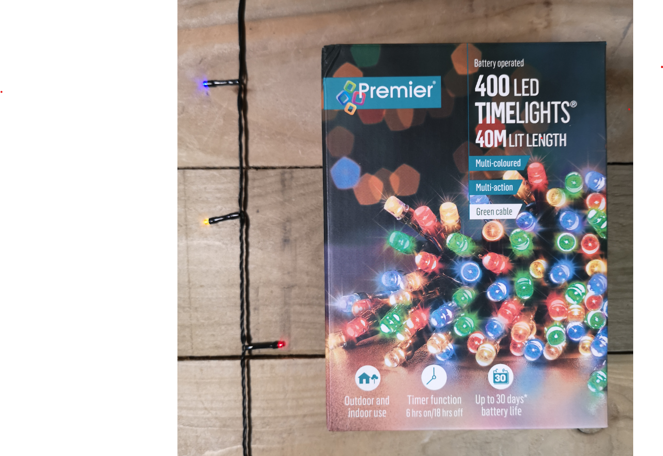 400 LED 40m Premier Christmas Indoor Outdoor Multi Function Battery Operated String Lights with Timer in Multicoloured