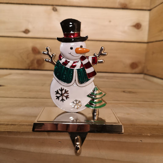 17 cm Snowman In A Top Hat And Scarf And Festive Christmas Tree Stocking Hanger In Colour