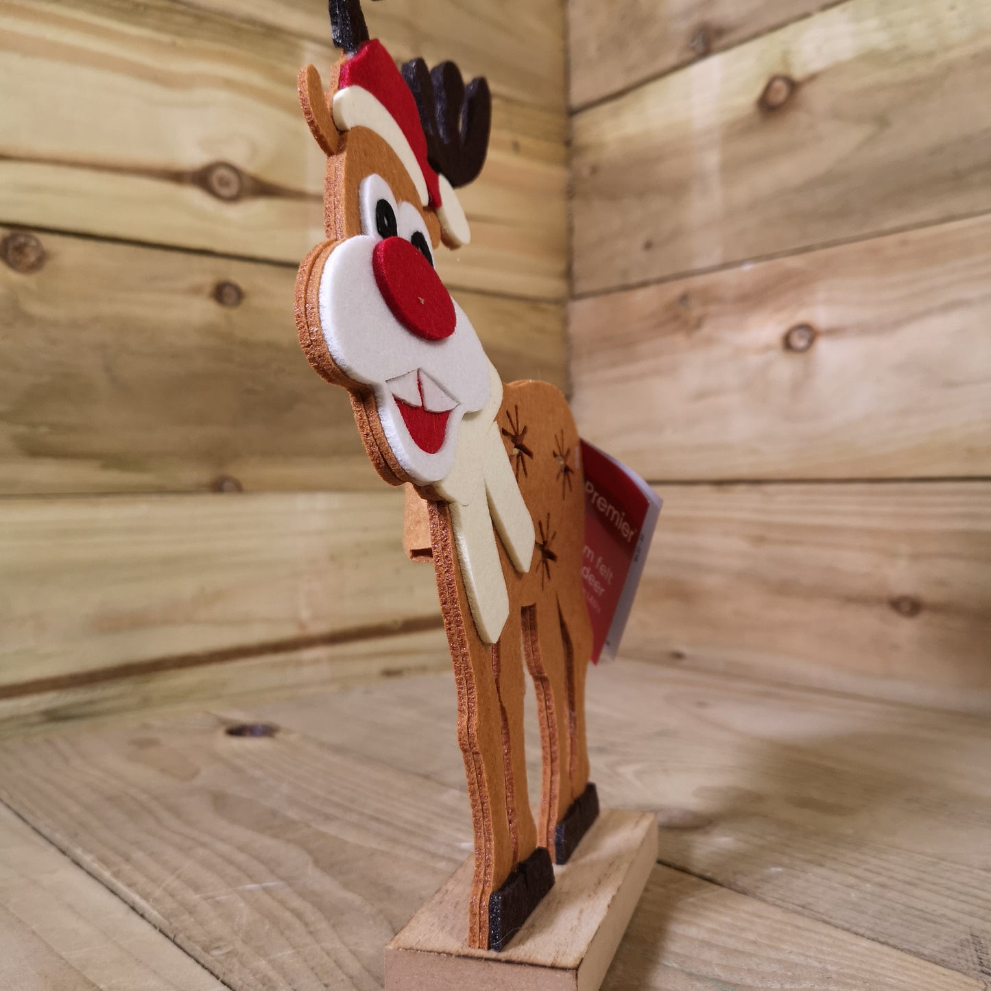 Premier 32cm Felt Reindeer with Santa Hat and 3 Warm White LED