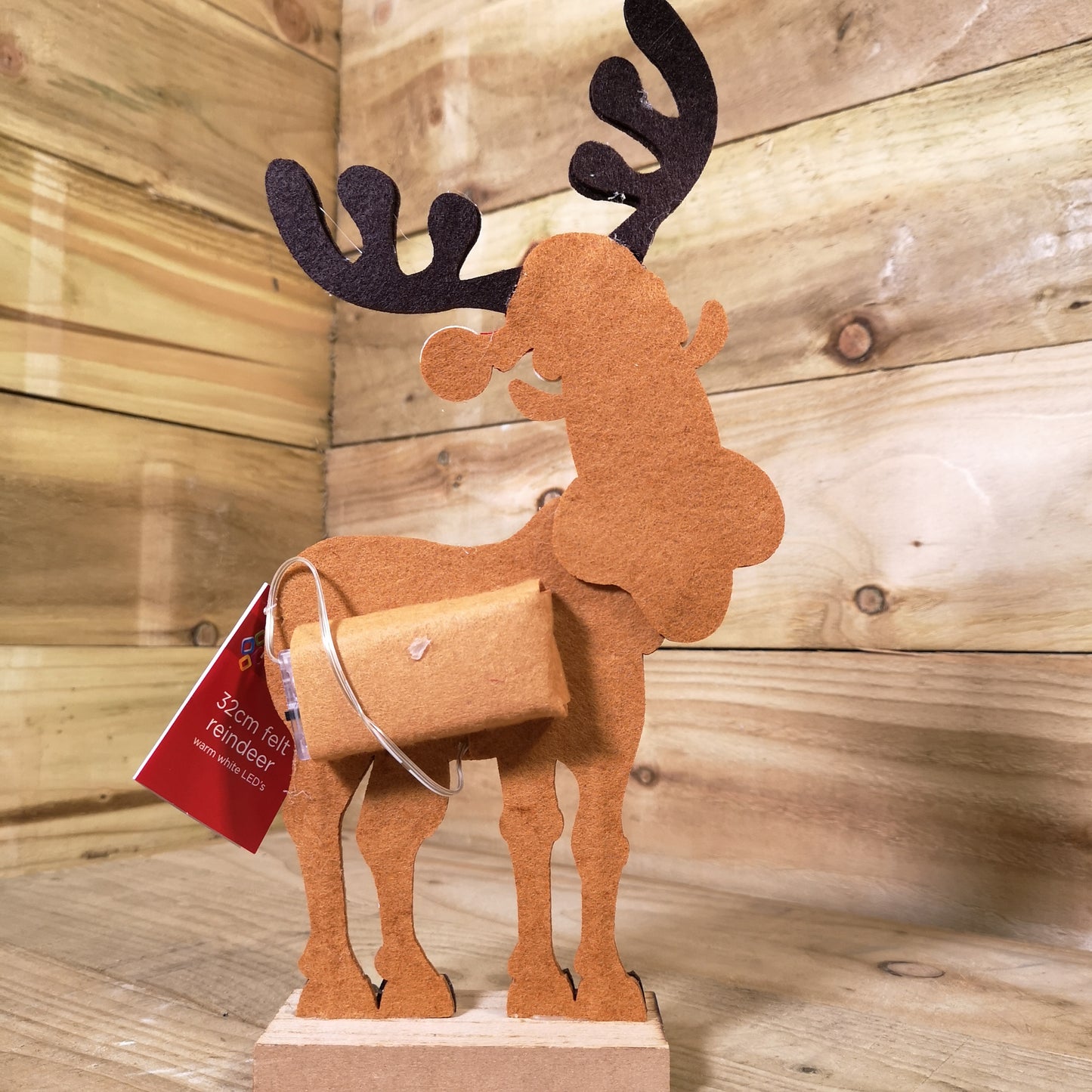 Premier 32cm Felt Reindeer with Santa Hat and 3 Warm White LED