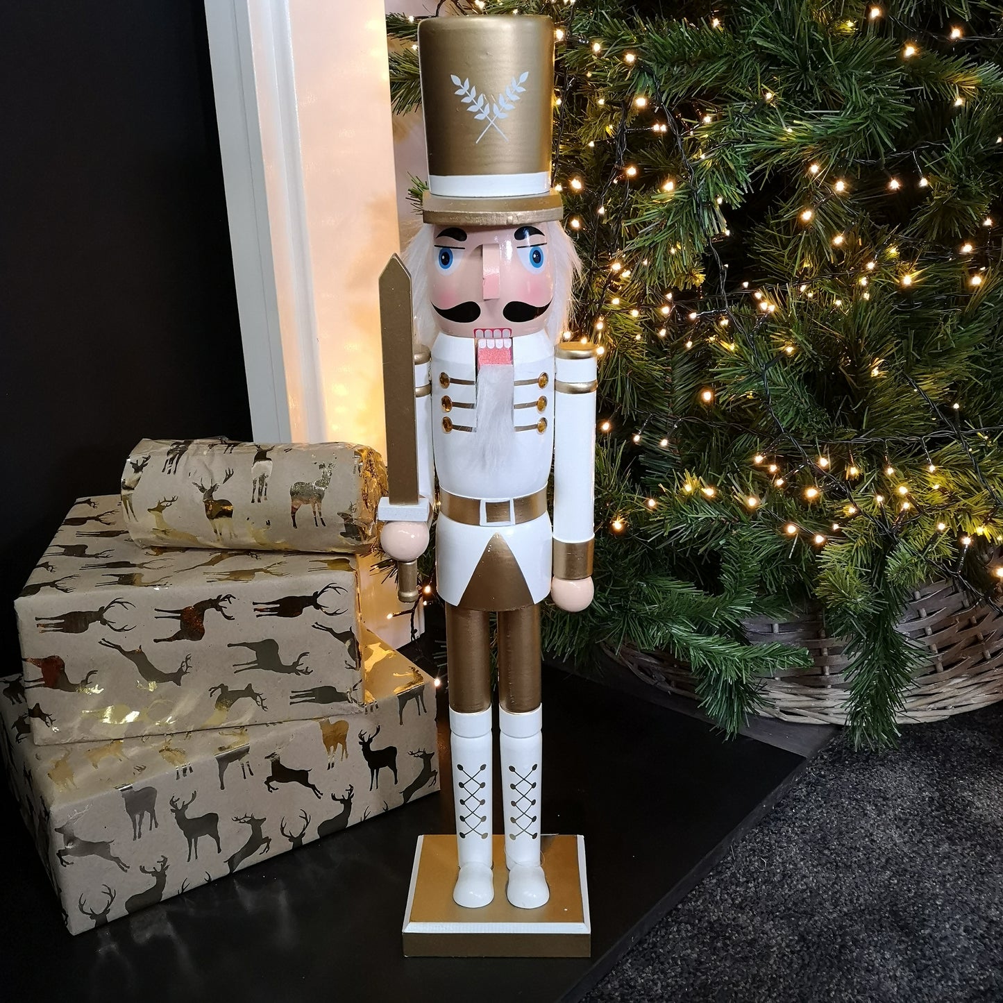 60cm Wooden Christmas Nutcracker Soldier Decoration with White Body and Shoes