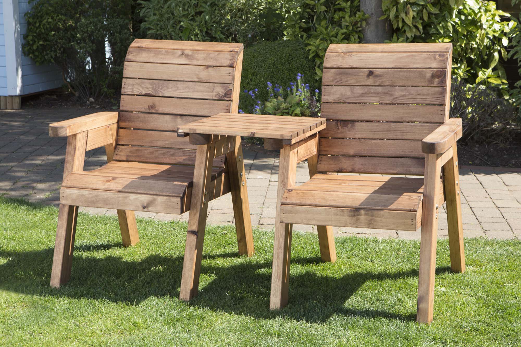 Charles Taylor Hand made Chunky Wooden Garden Furniture Love Seats Flat Packed Or Ready Assembled