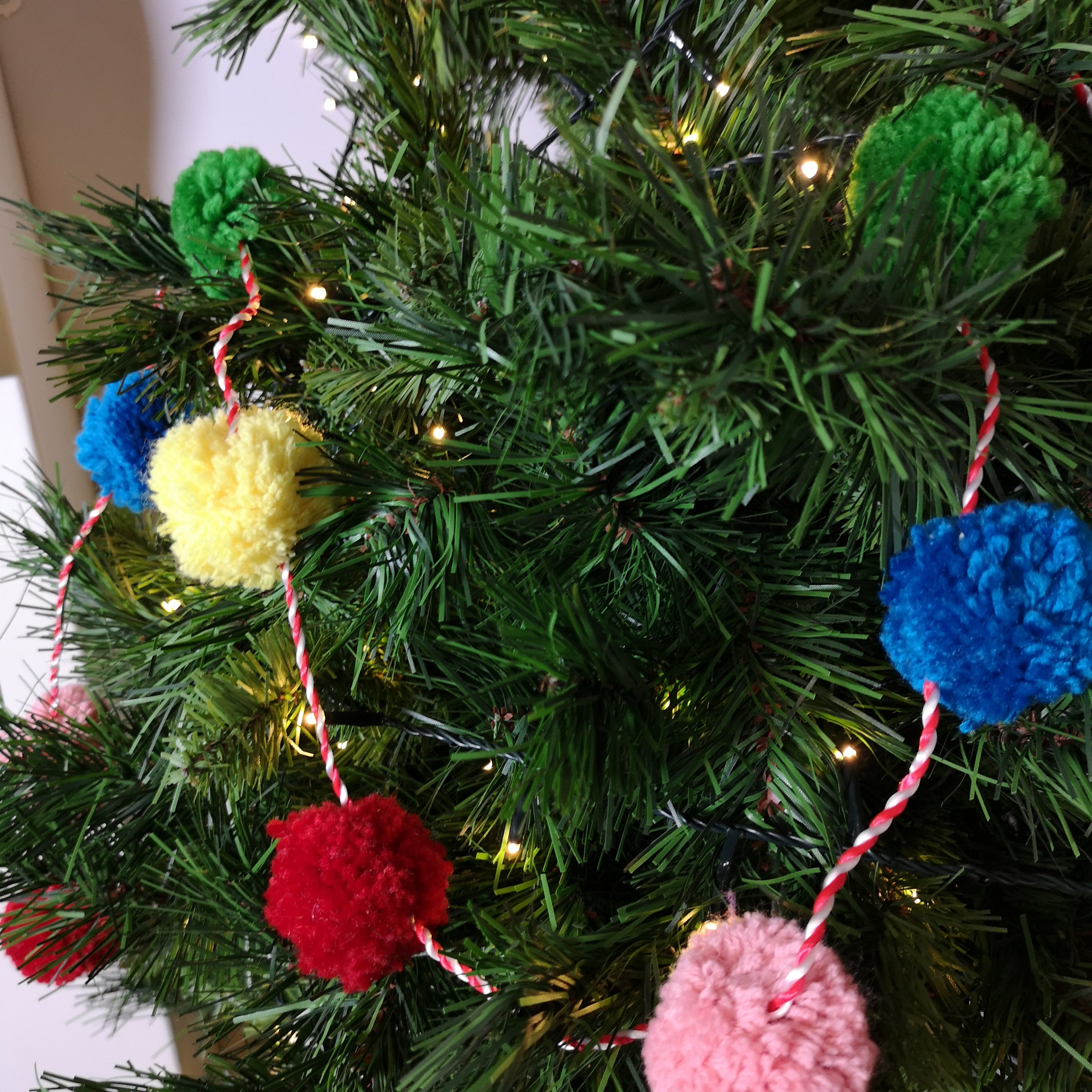 1.8m Woolly Pink Blue Green Red Yellow Christmas Tree Pom Pom Garland