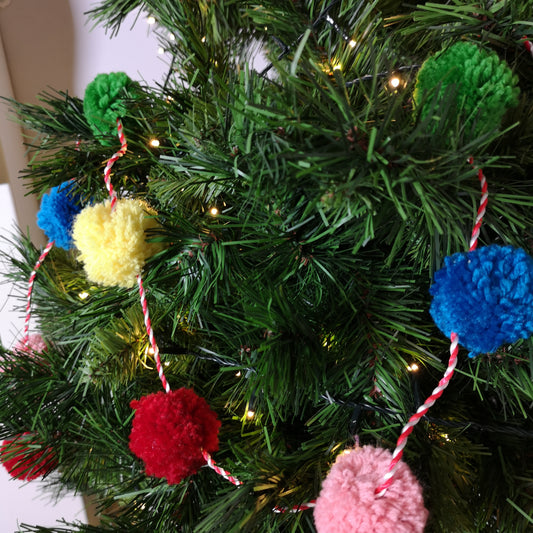 1.8m Woolly Pink Blue Green Red Yellow Christmas Tree Pom Pom Garland