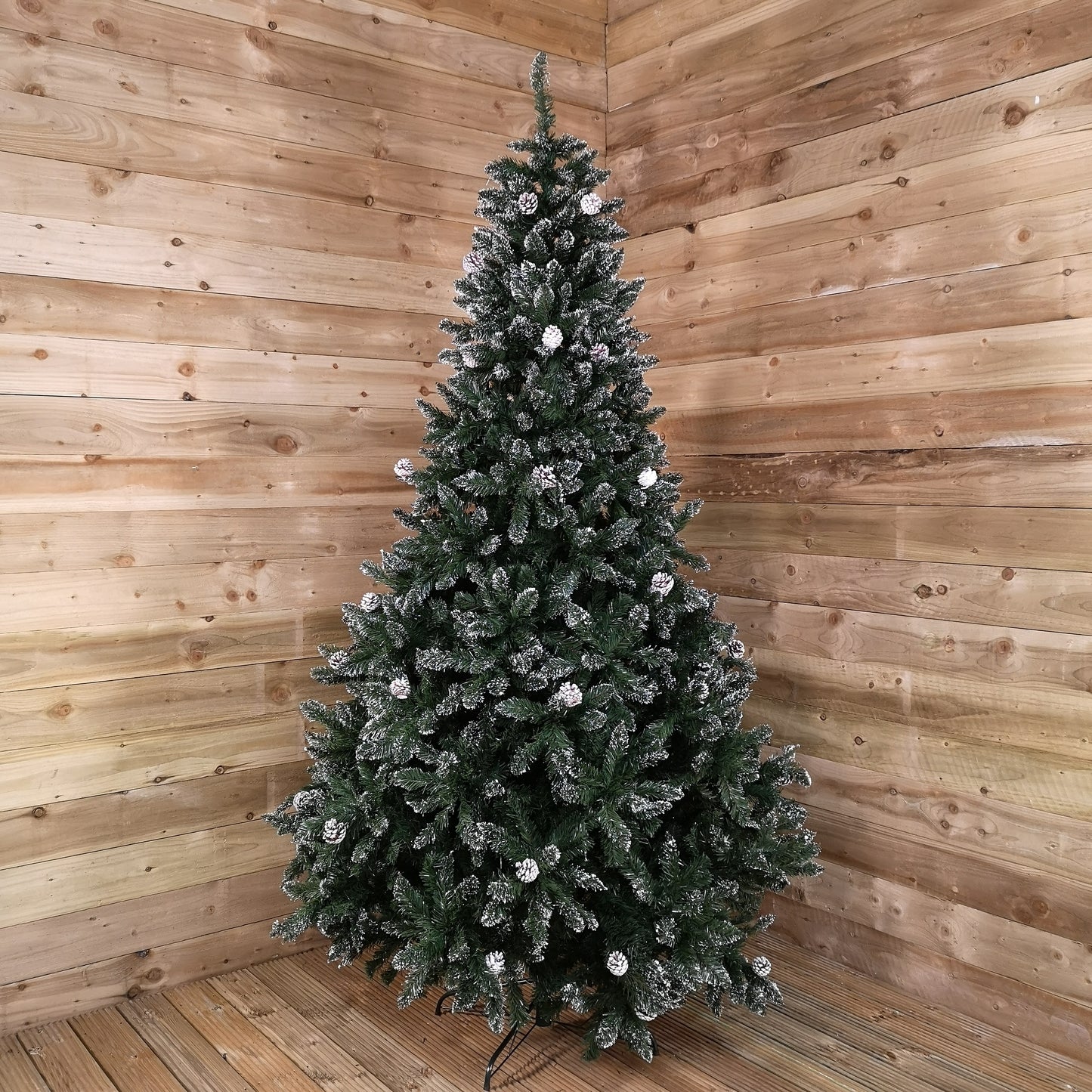 2.4m /8ft Rocky Mountain Pine Green Artificial Christmas Tree Snow Tip and Pine Cones