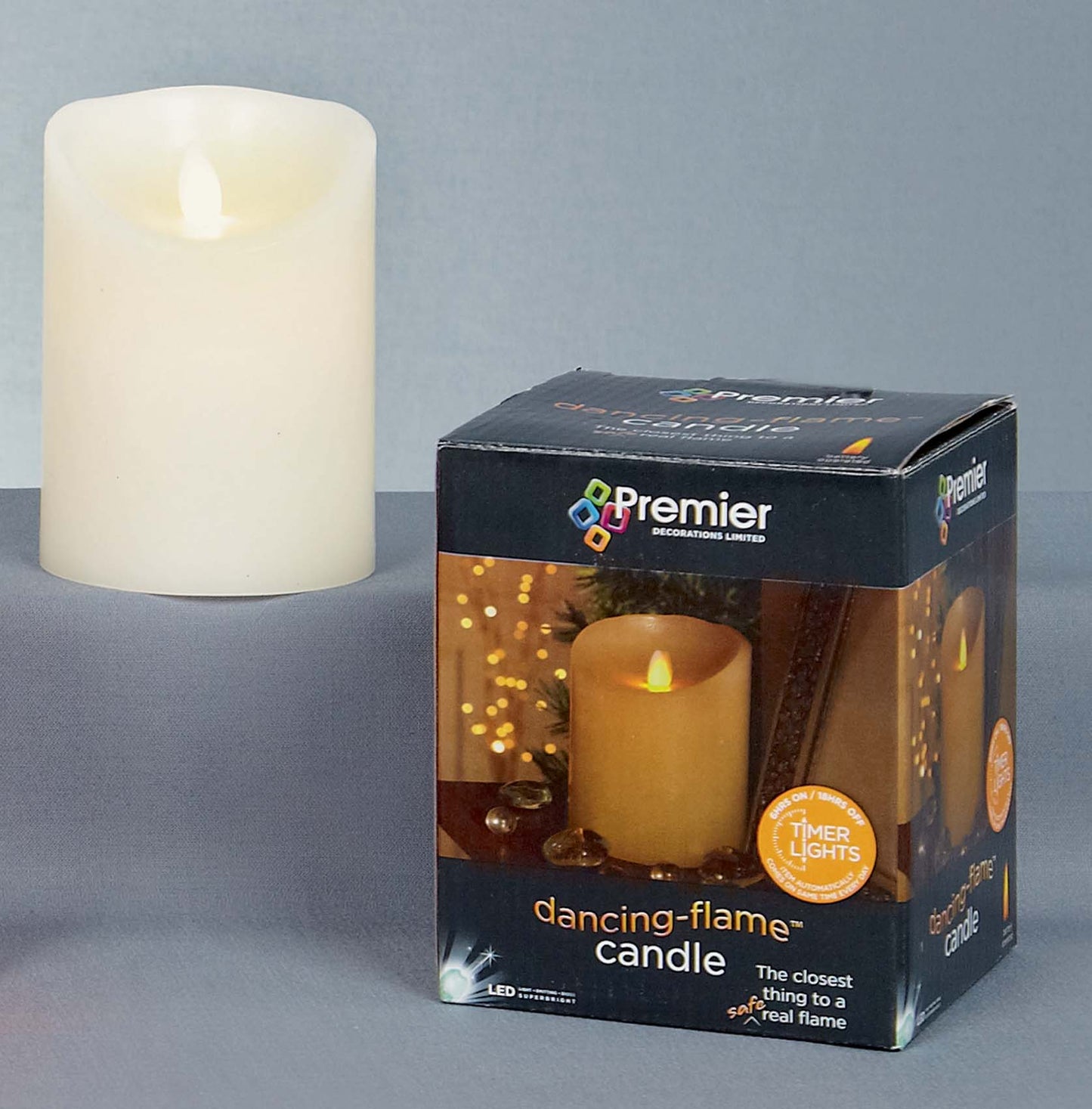 Set of 3 - 13cm x 9cm Battery Operated Dancing Flame Candle with Timer in Cream