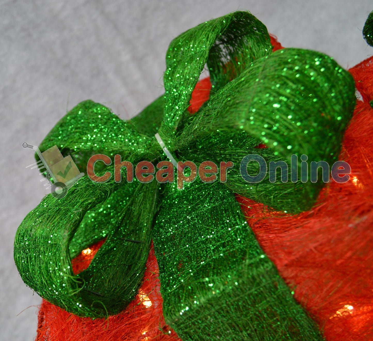 Premier Christmas Set of 3 Glitter Parcels in Red with Green Bow & LED Lights Mains Operated