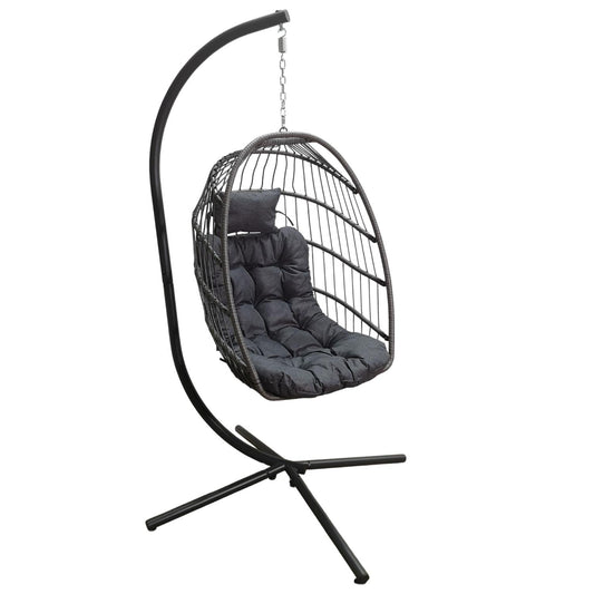 Grey Hanging Egg Chair With Stand & Waterproof Cover