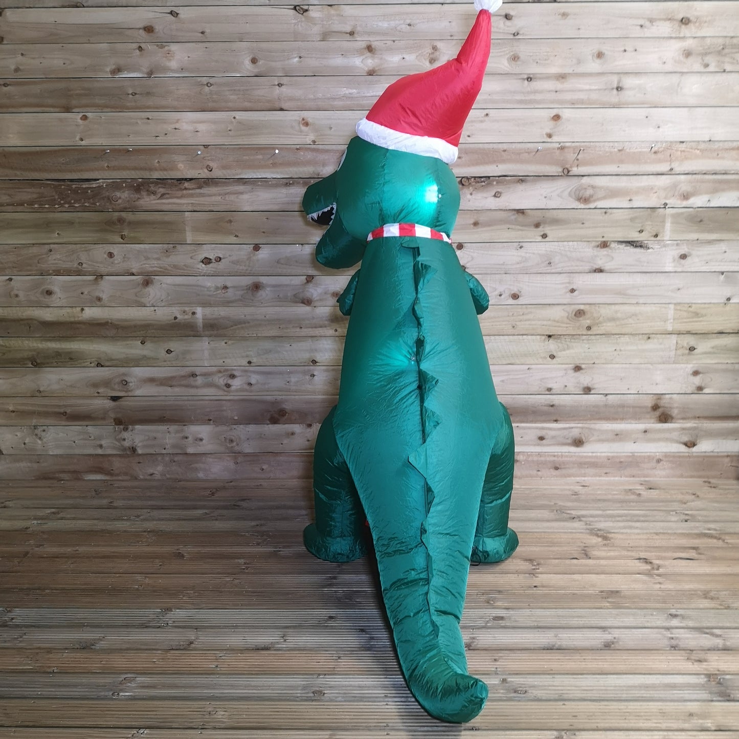 2.1m Premier Christmas Indoor Outdoor LED Inflatable T Rex Dinosaur in Santa Hat with Parcel