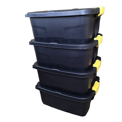 4 x 24L Heavy Duty Storage Boxes, Sturdy, Lockable, Stackable and Nestable Design Storage Chests with Clips in Black