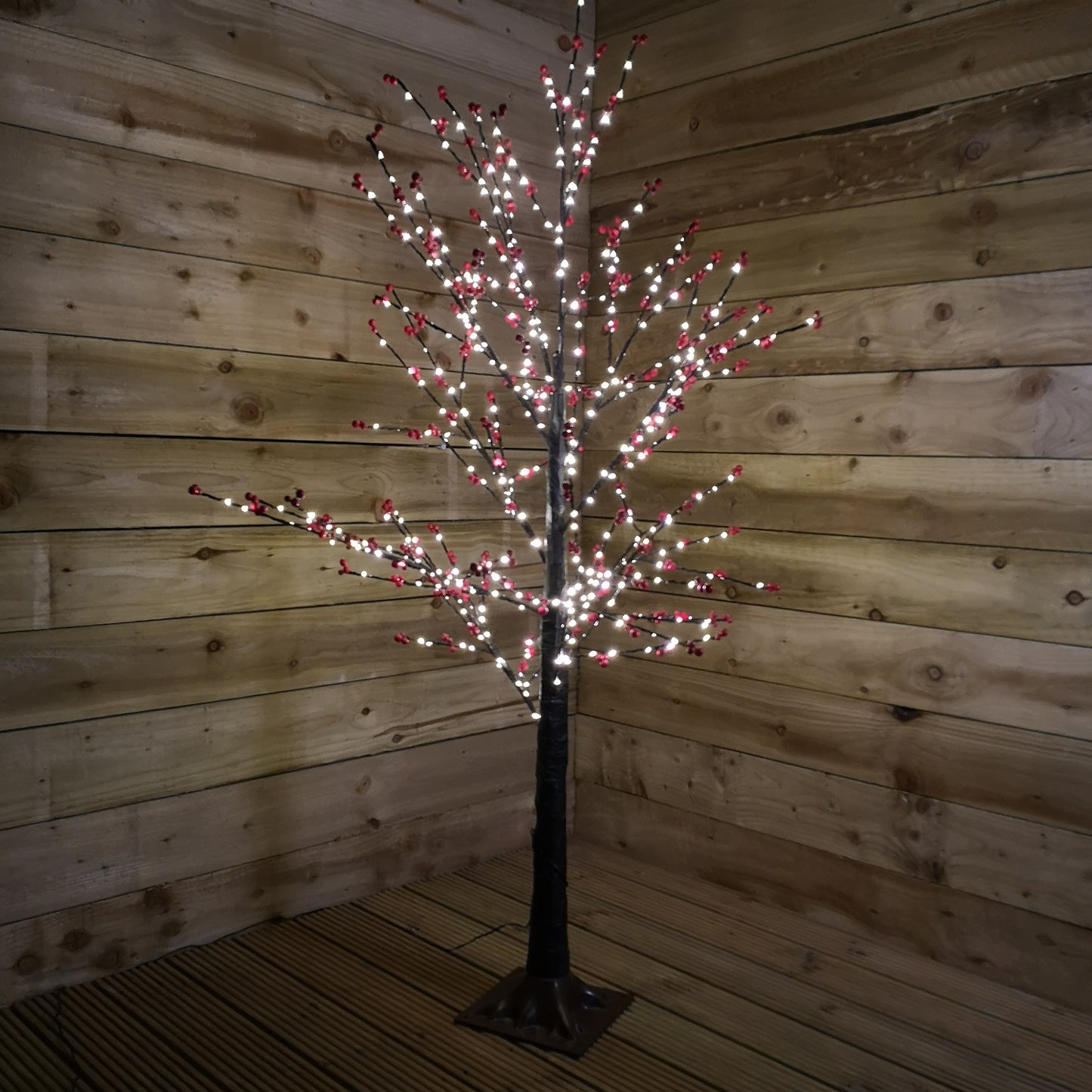 150cm 5ft Christmas Lit Black Twig Berry Tree 500 Warm White LED