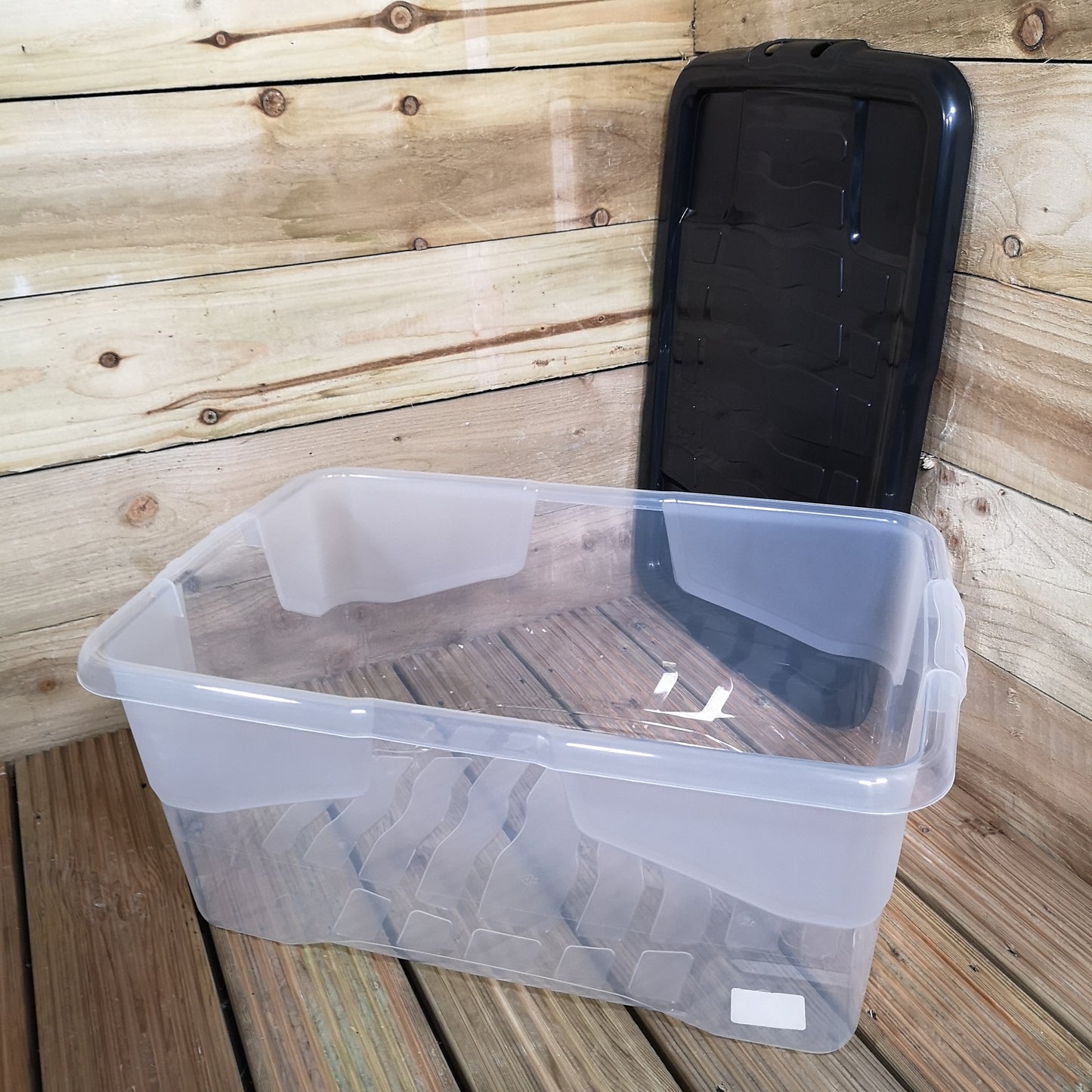 6 x 42L Clear Storage Box with Black Lid, Stackable and Nestable Design Storage Solution