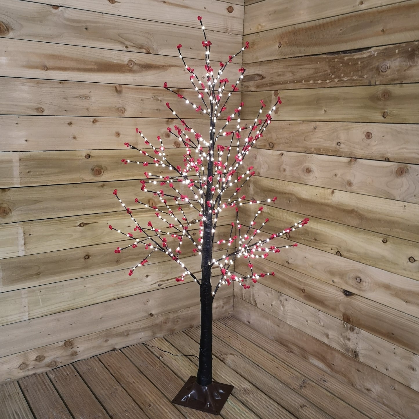 150cm 5ft Christmas Lit Black Twig Berry Tree 500 Warm White LED