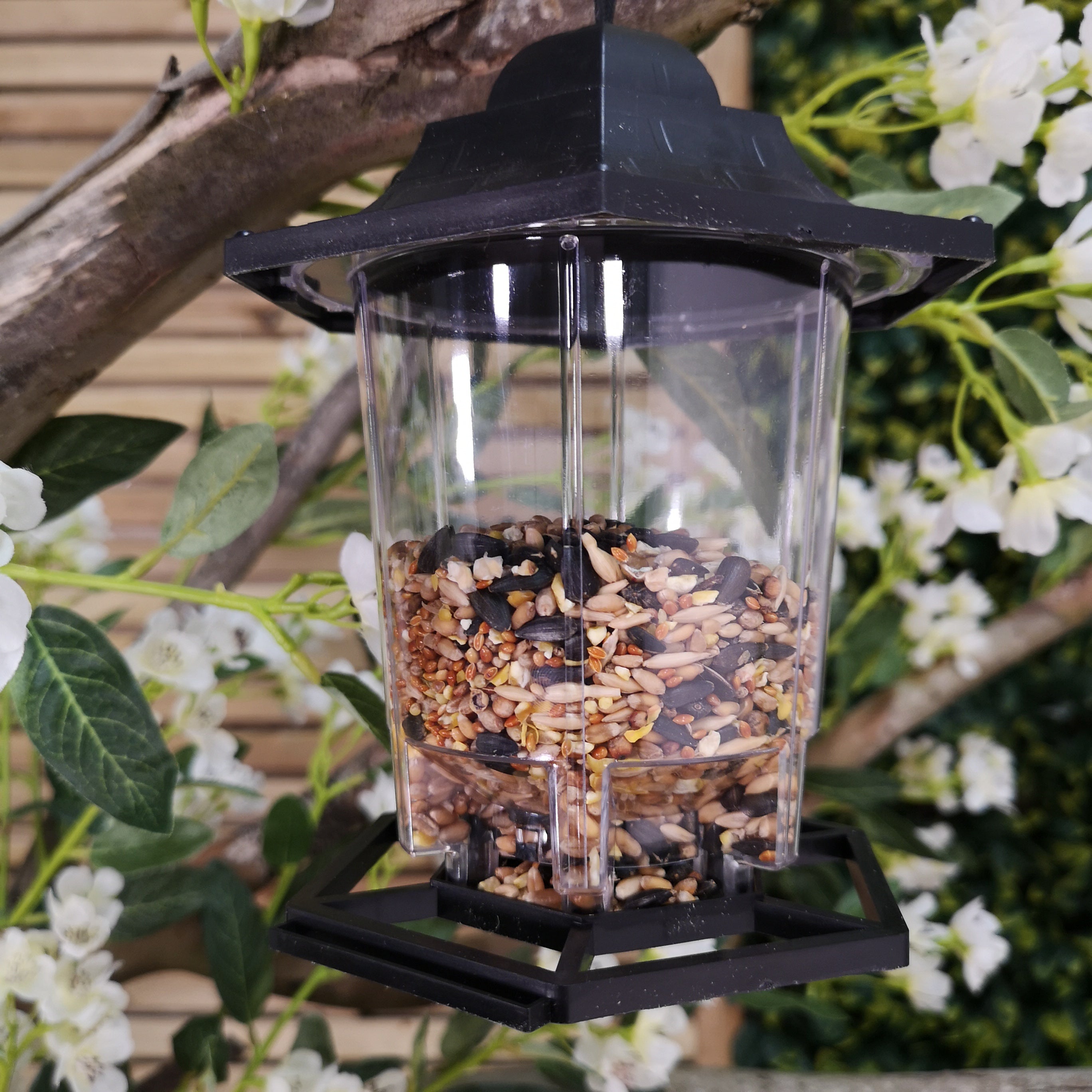 Black Hanging Plastic Lantern Peanut and Seed Feeder Garden Wild Bird
