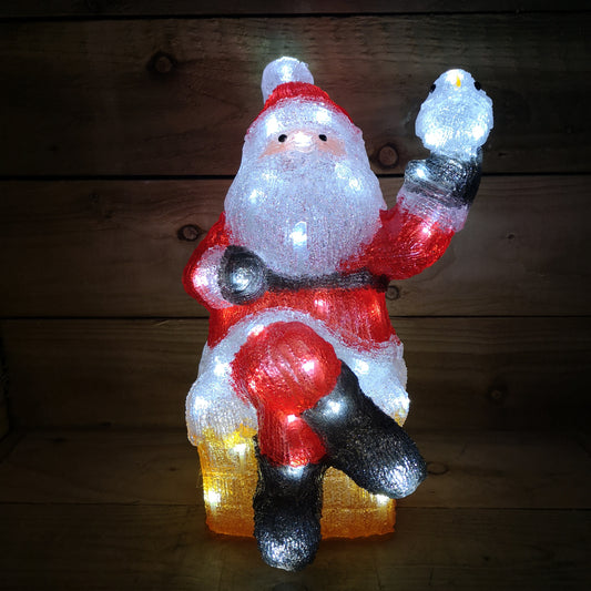 39cm Festive Acrylic Lit Sitting Santa Bird Outdoor Christmas Decoration 40 LED 2736