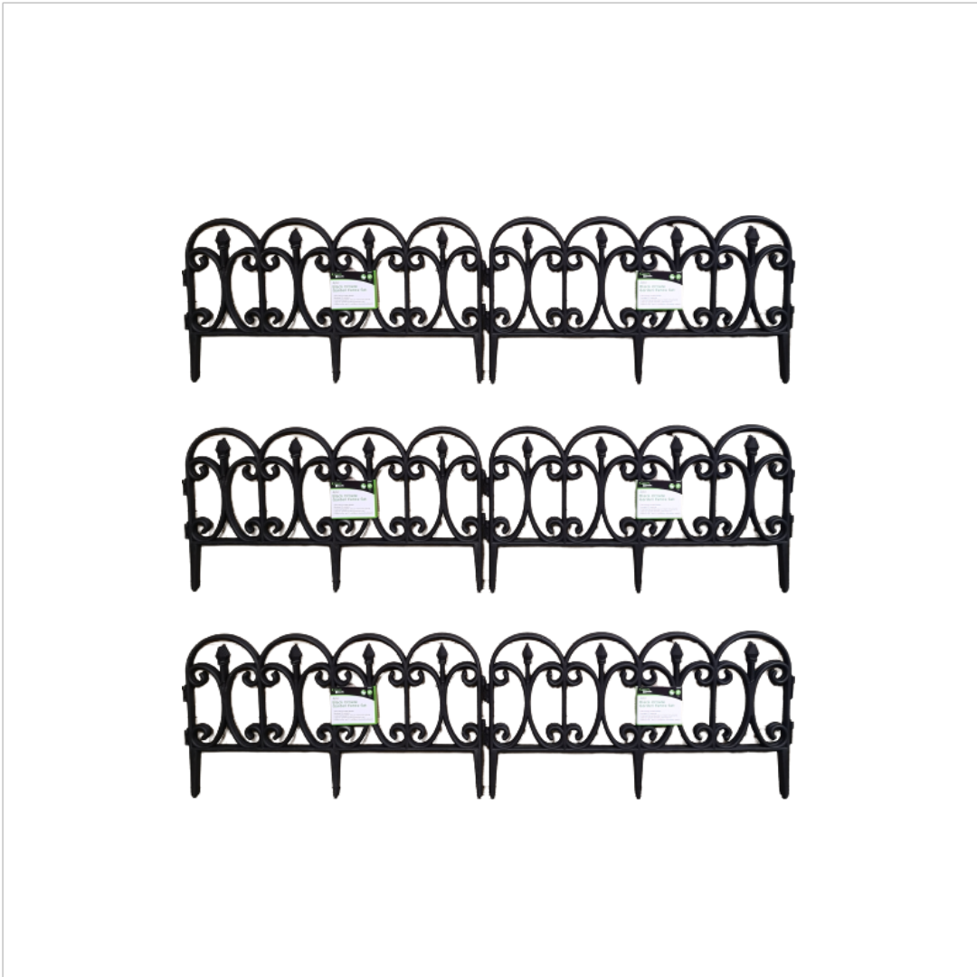 6 x 23cm 4 Piece Black Ornate Garden Border Fence Edging 