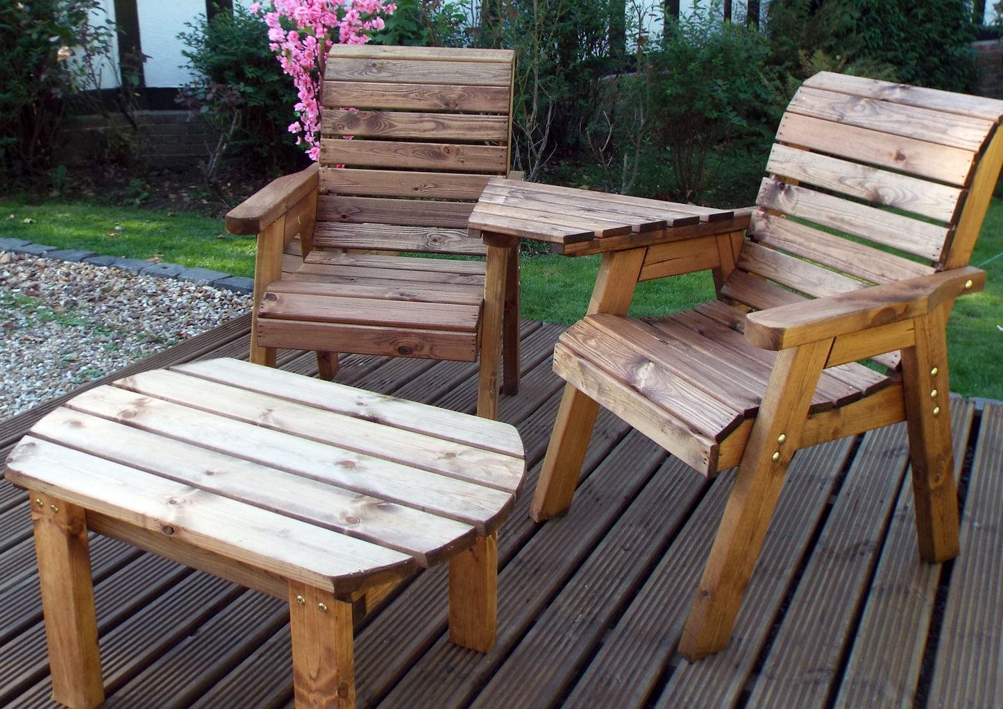 Hand Made 2 Seater Chunky Rustic Wooden Furniture Love Seat With Tray & Table