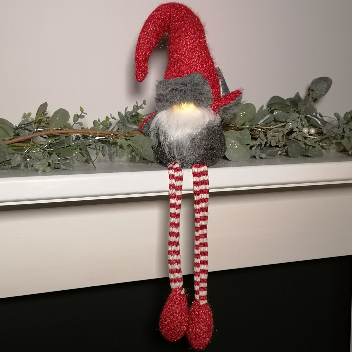 72cm Lit Plush Christmas Gonk with Dangly Legs & Aviator Hat in Red & Grey