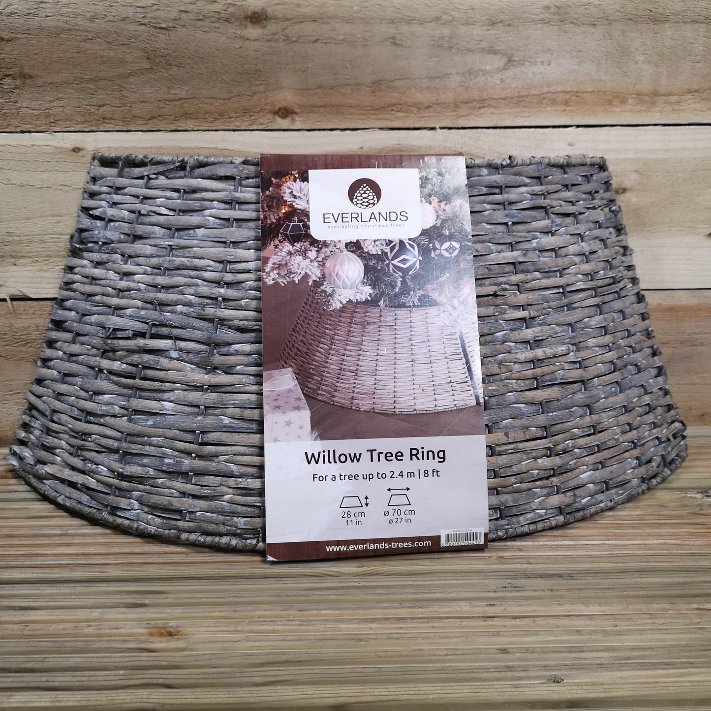 28/70cm Everlands KD Willow Christmas Tree Skirt Wicker Rattan - Large Grey Wash