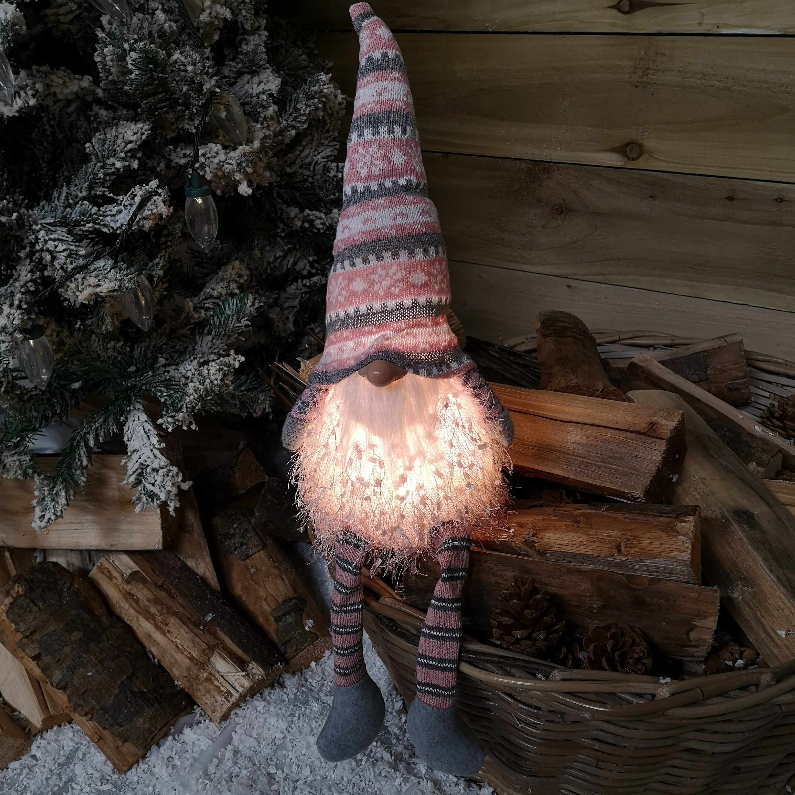 50cm Premier Christmas Sitting Male Light Up LED Gonk with Dangly Legs in Striped Hat