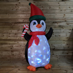 2.1m Indoor Outdoor Inflatable Penguin with Disco Lights Christmas Garden Decoration