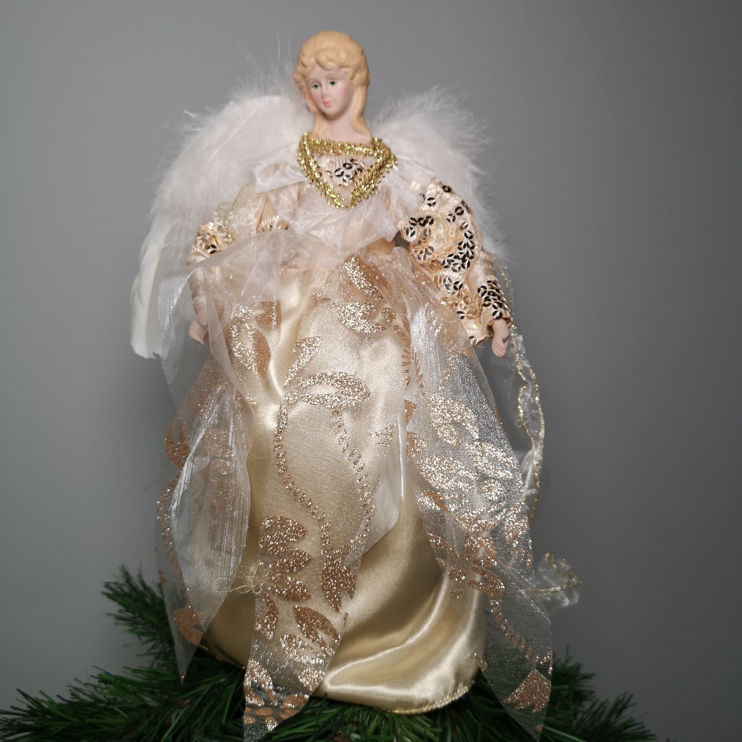 30cm Premier Christmas Tree Topper Angel Decoration with Feather Wings in Gold