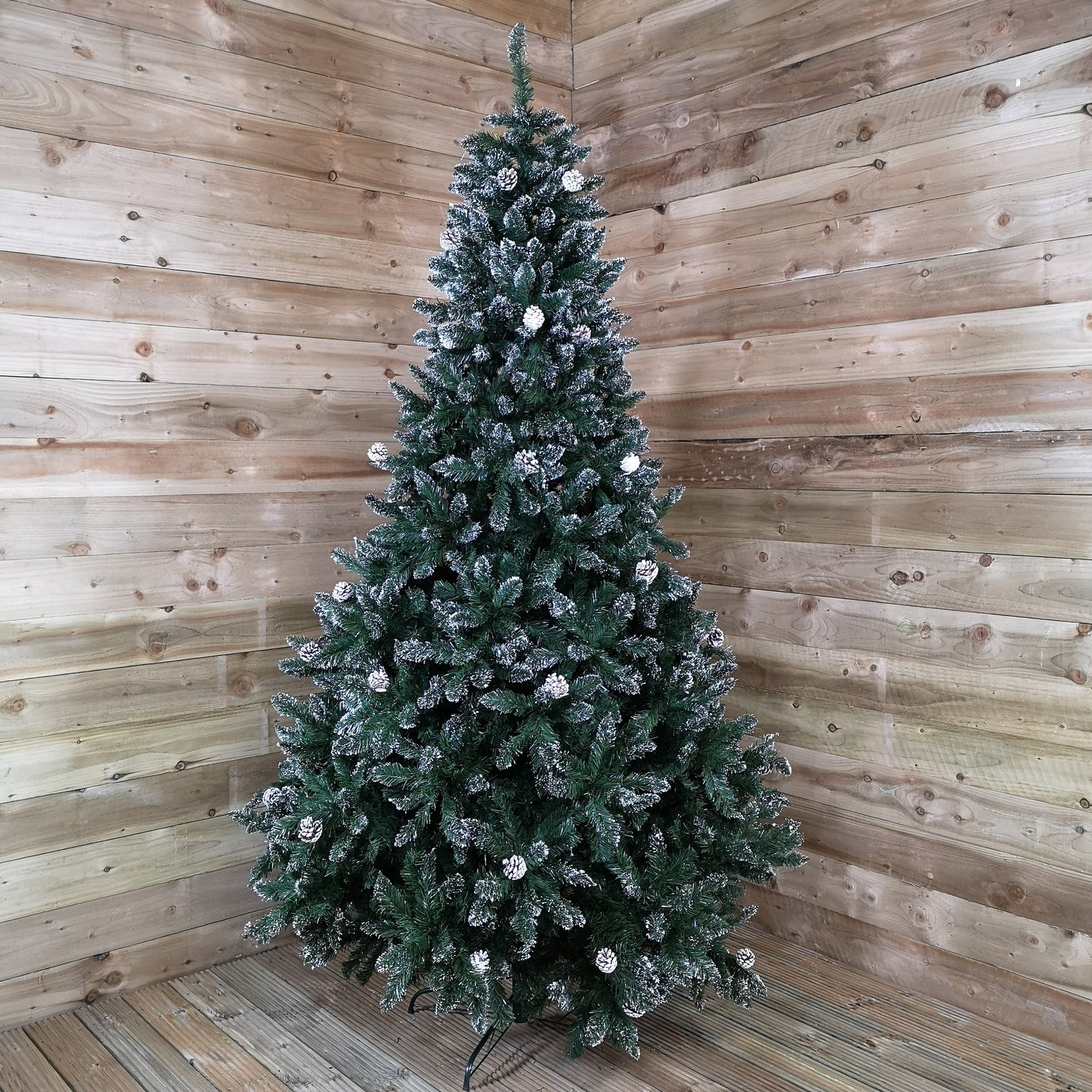 2.4m /8ft Rocky Mountain Pine Green Artificial Christmas Tree Snow Tip and Pine Cones