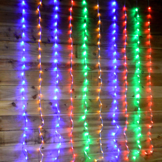 Premier 240 LED 1.5m x 2m Tall Cascading Waterfall Curtain Light - Multicoloured