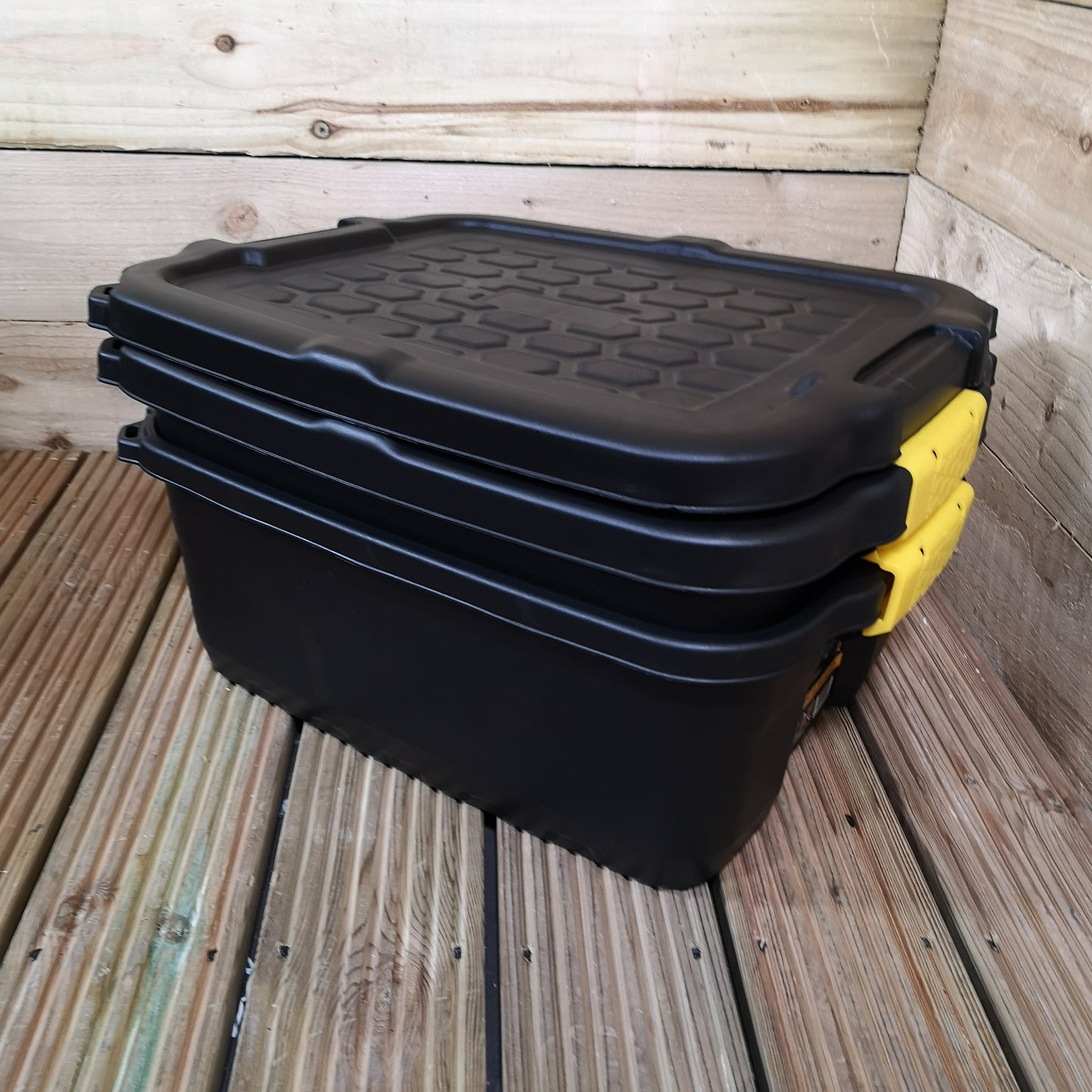 2 x 24L Heavy Duty Storage Boxes, Sturdy, Lockable, Stackable and Nestable Design Storage Chests with Clips in Black