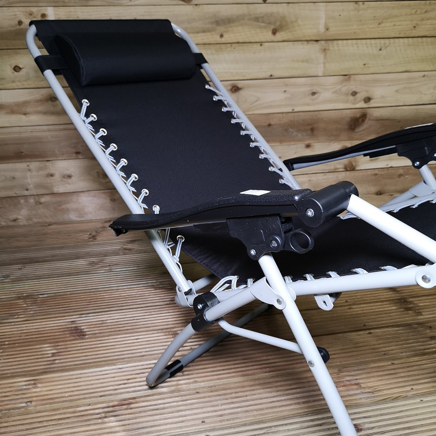 Pair of Multi Position Garden Gravity Relaxer Chair / Sun Lounger - BLACK/SILVER