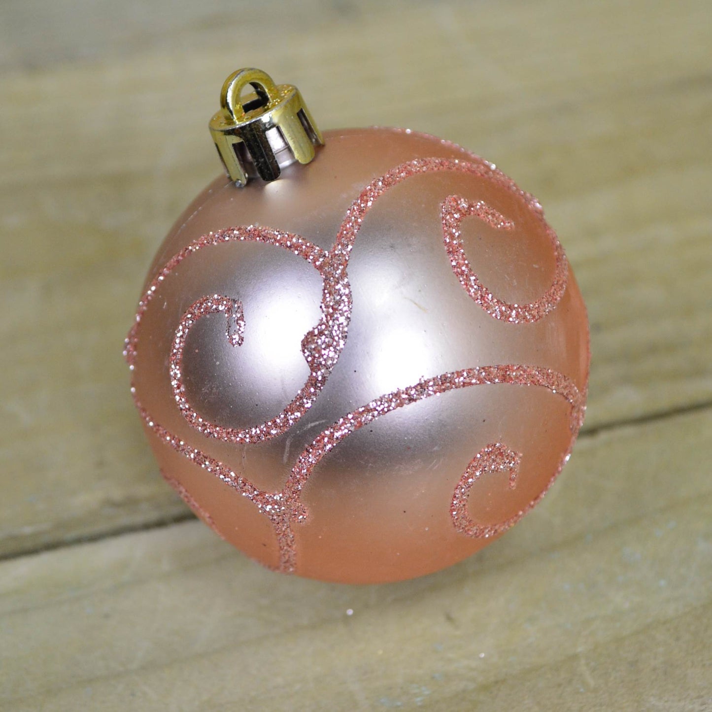 24 Pack 6cm Christmas Tree Baubles 4 Mixed Designs - Rose Gold / Pink