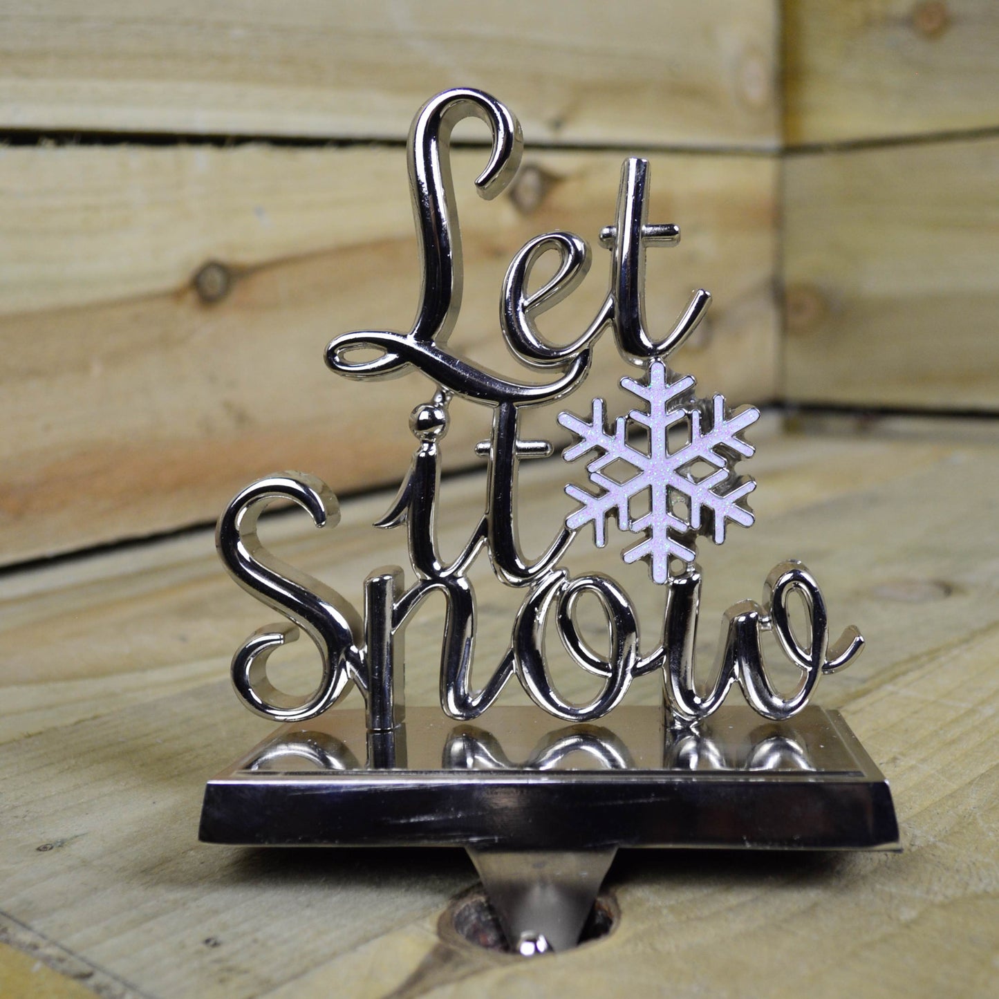 22cm Silver Christmas Stocking Hanger -Let it Snow/We Wish you a Merry Christmas