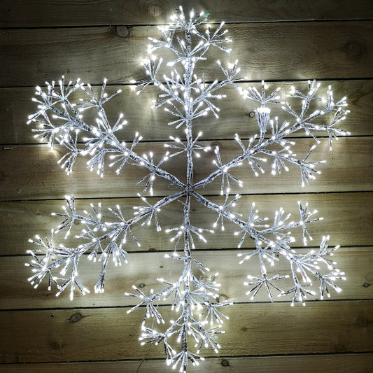 Premier 90cm Silver Starburst Snowflake Wall Window Decoration With 660 White LEDs