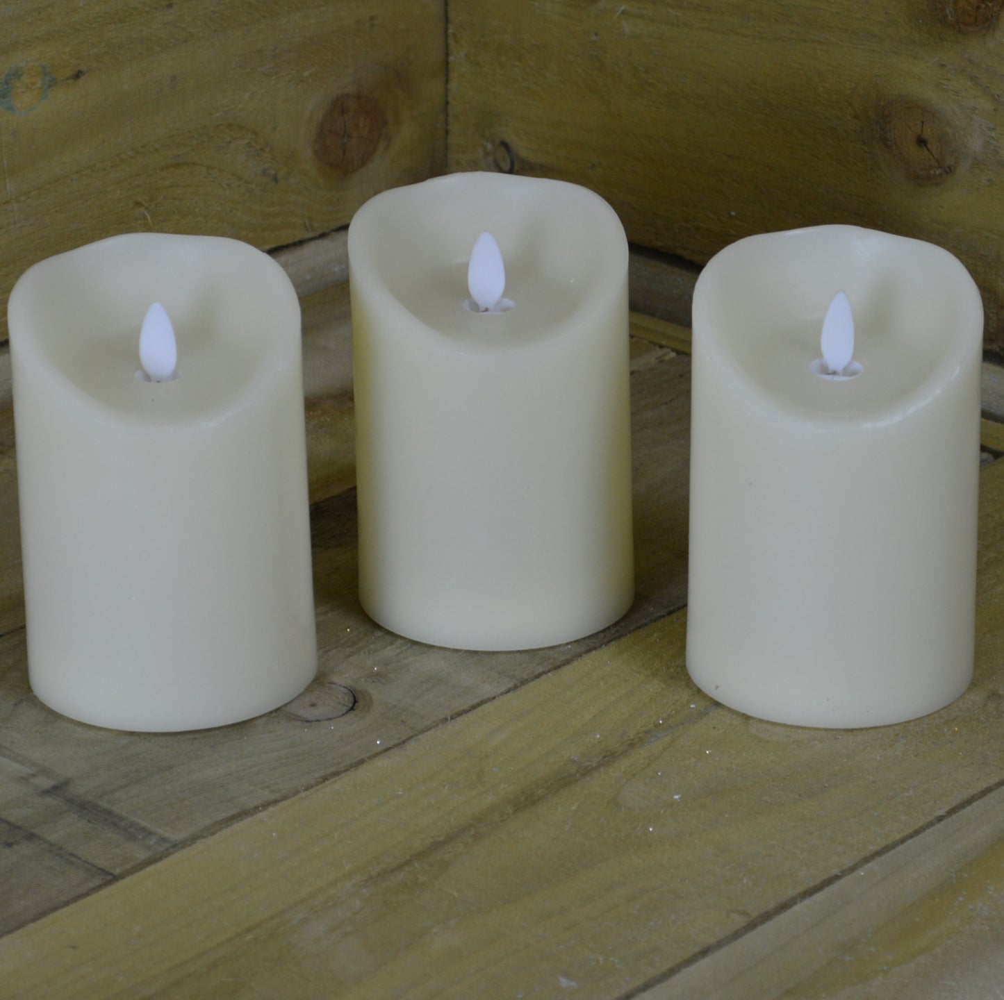 Set of 3 - 13cm x 9cm Battery Operated Dancing Flame Candle with Timer in Cream