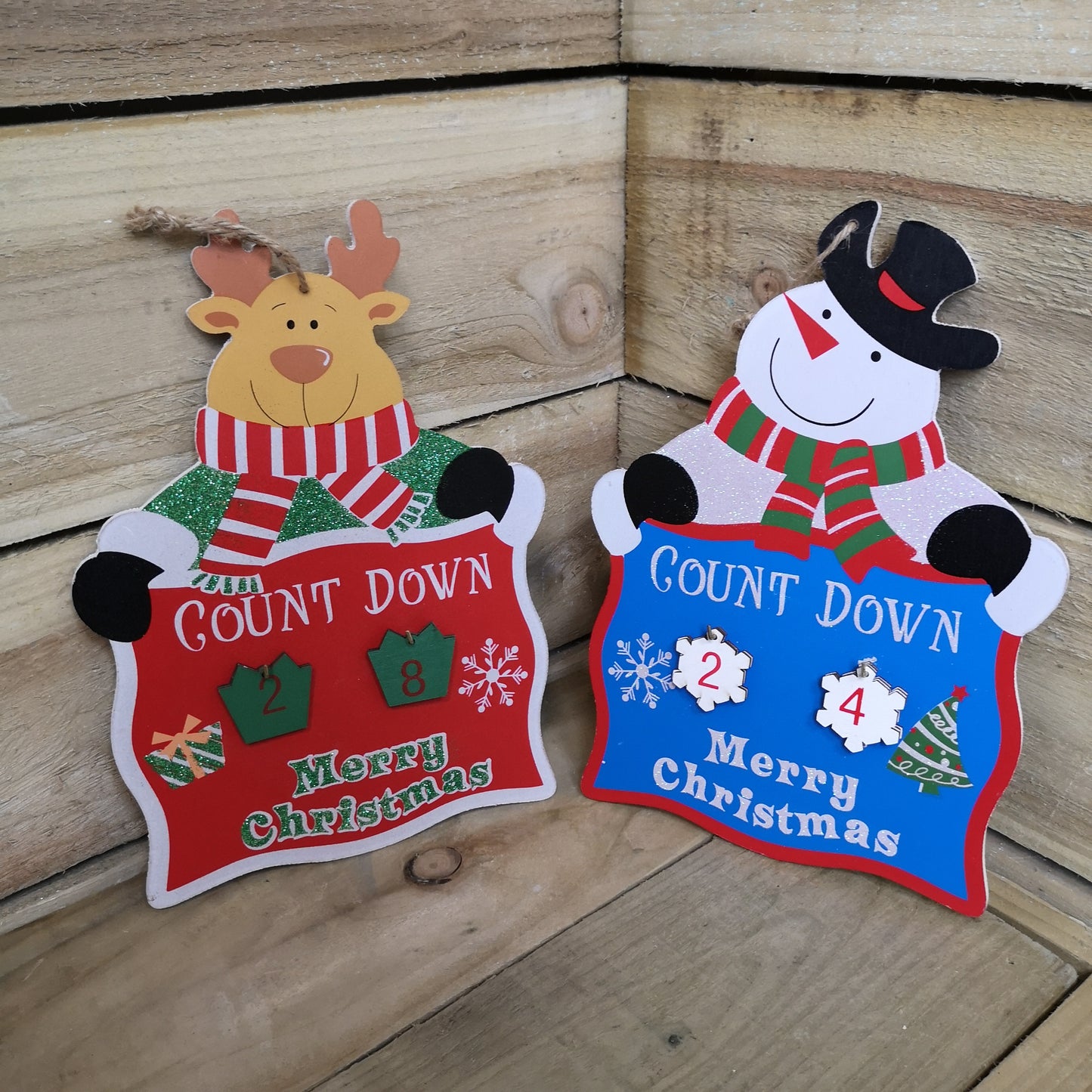 Christmas Countdown Hanging Advent Calendar Reindeer OR Snowman