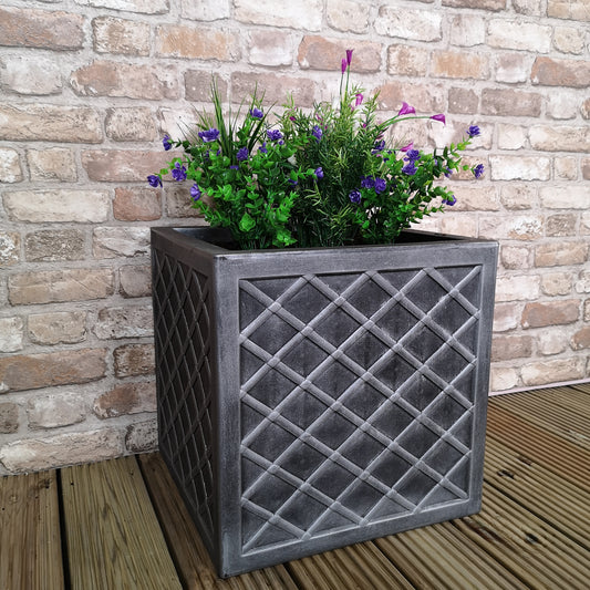 Large Lazio Square Grey Pewter Garden Planter 39cm H x 39cm  W