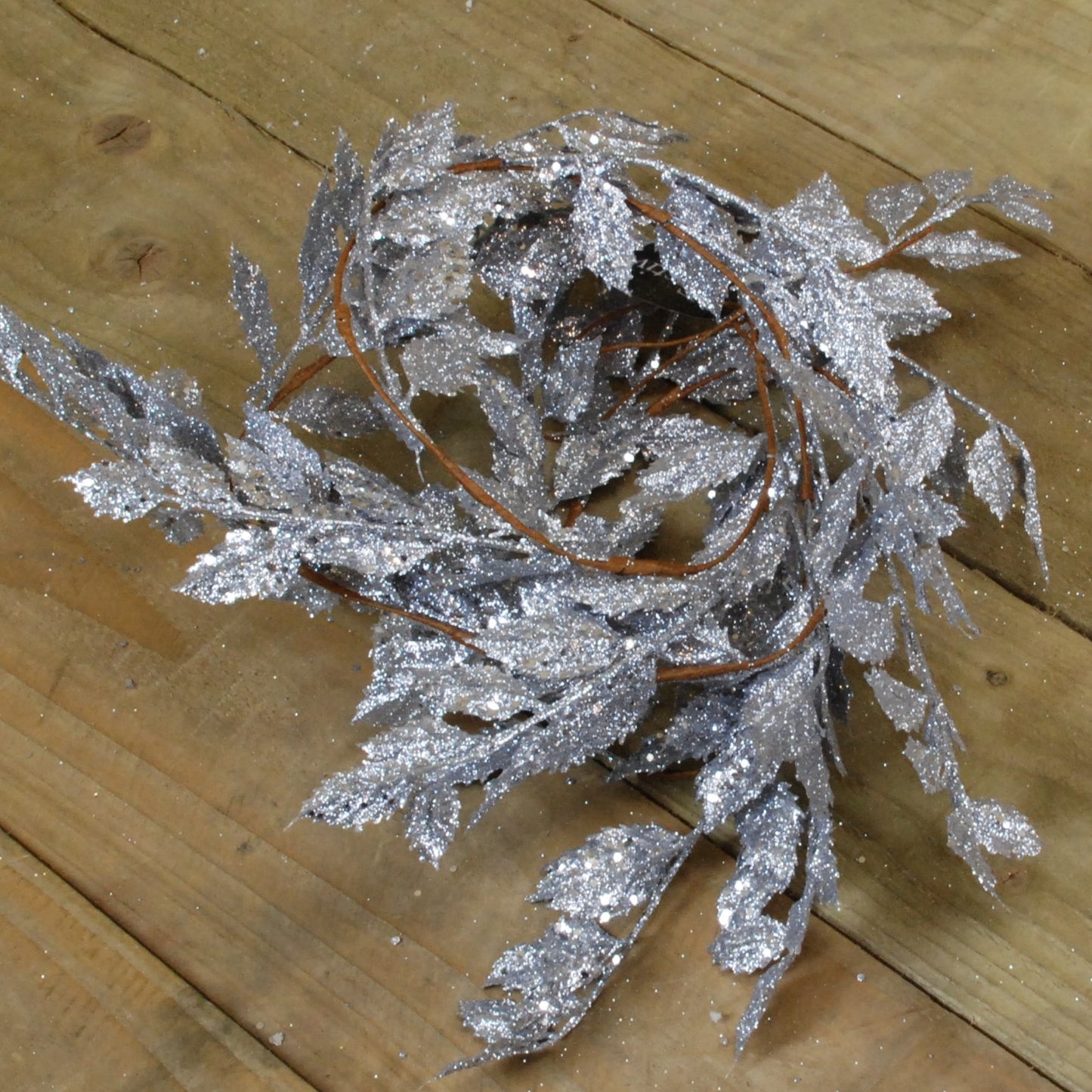 180cm Christmas Glitter Leaf Garland In Silver