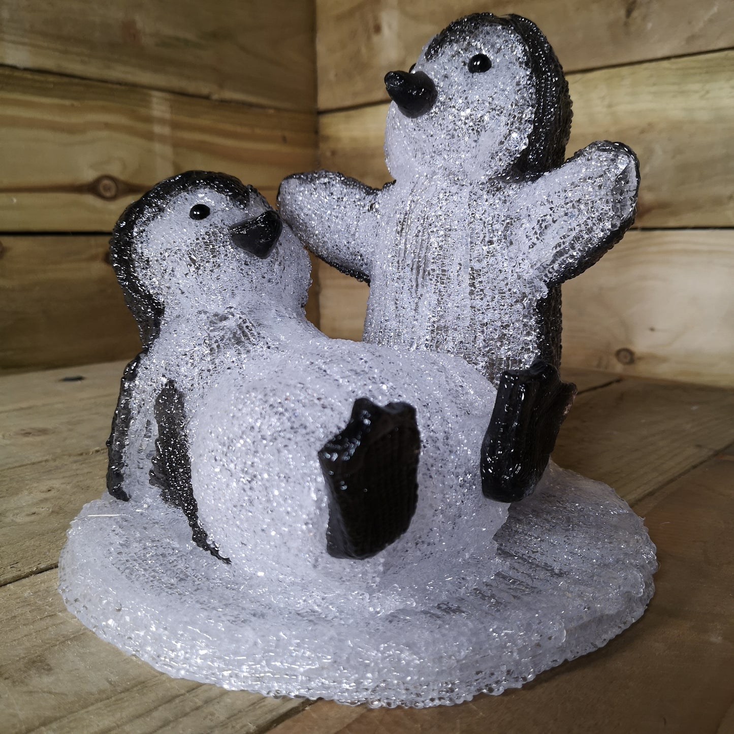 25cm Frosted Acrylic LED Penguins Playing Christmas Indoor Outdoor Decoration