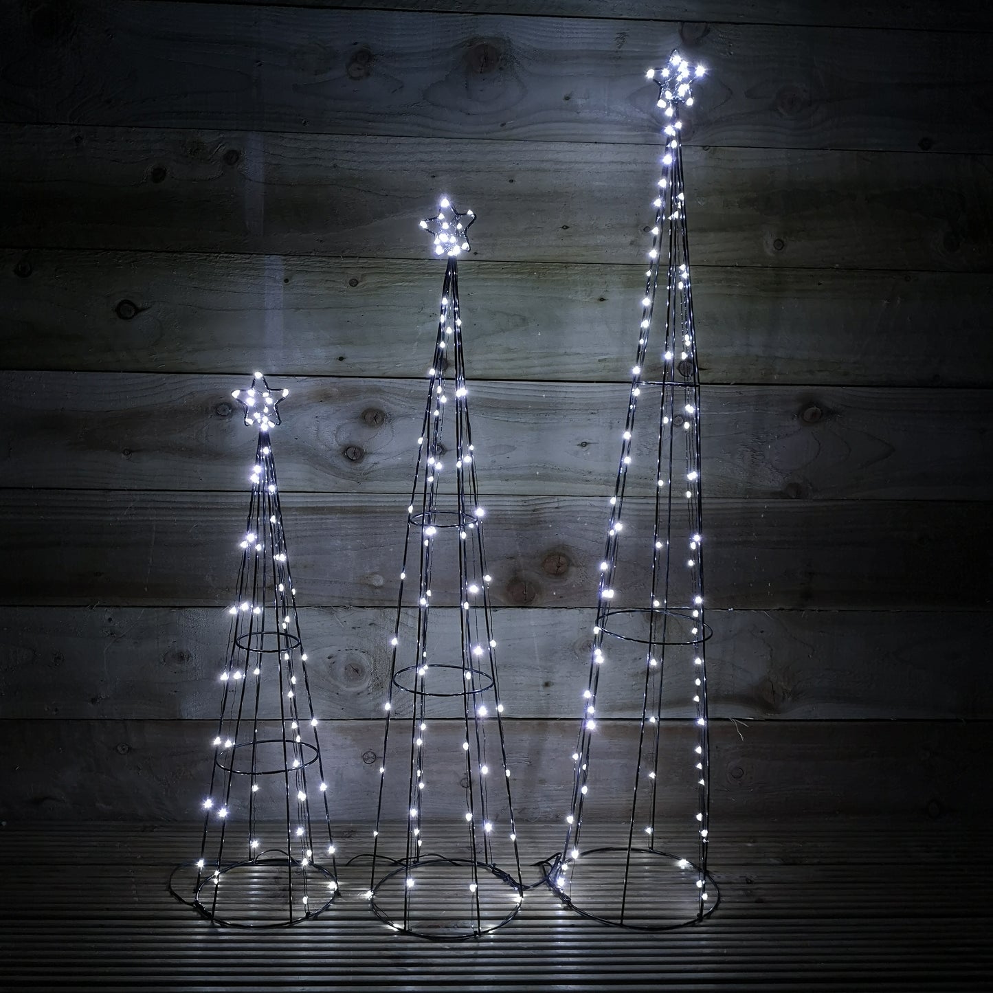 Premier 250 LED 3 Piece Indoor Outdoor Christmas Pyramid Decoration Set in White