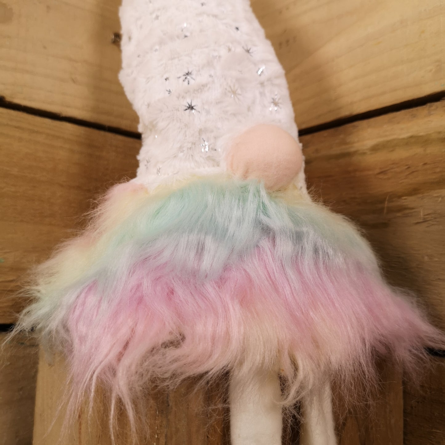 70cm Festive Christmas Rainbow Haired Plush Gonk Dangly Legs & Starry Hat