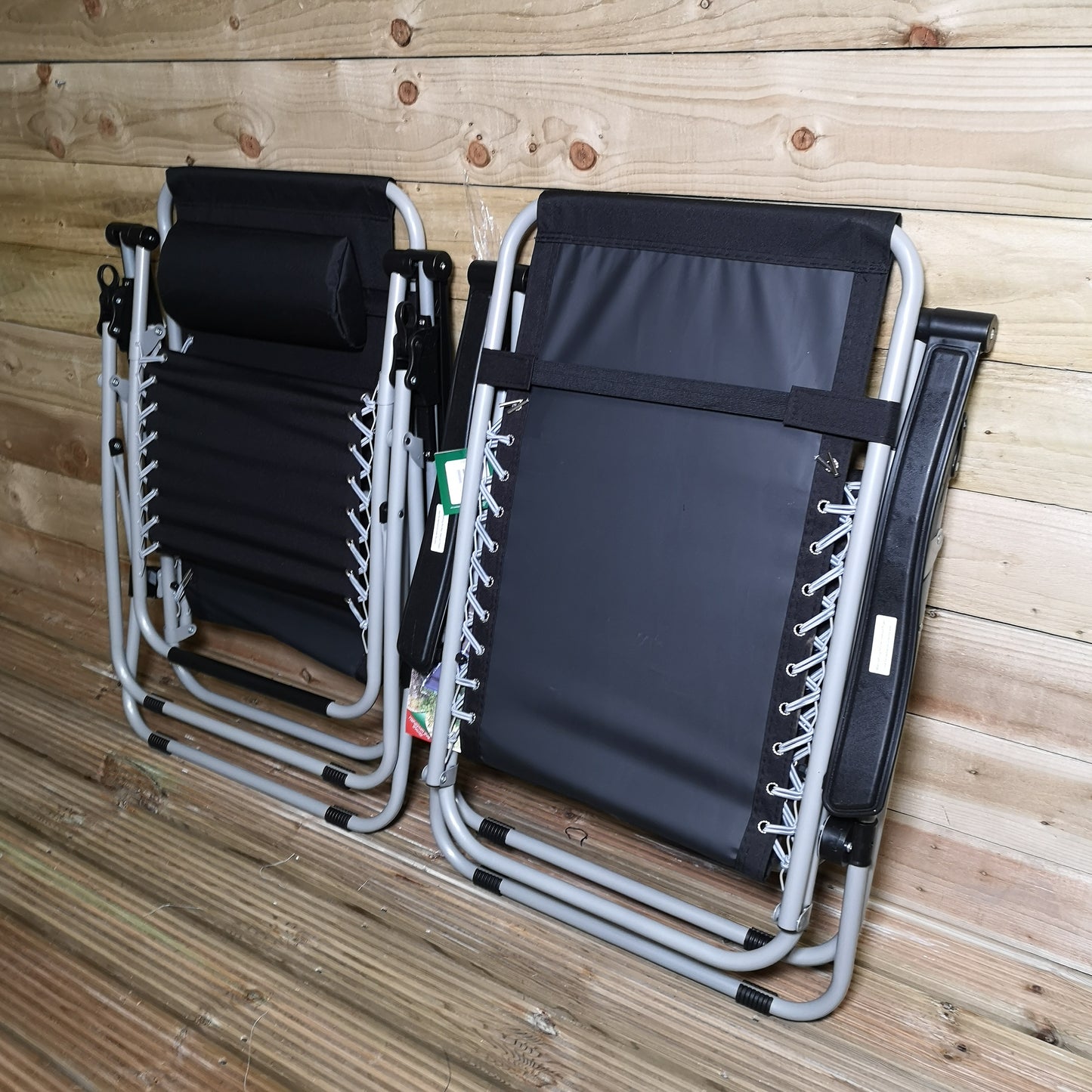 Pair of Multi Position Garden Gravity Relaxer Chair / Sun Lounger - BLACK/SILVER