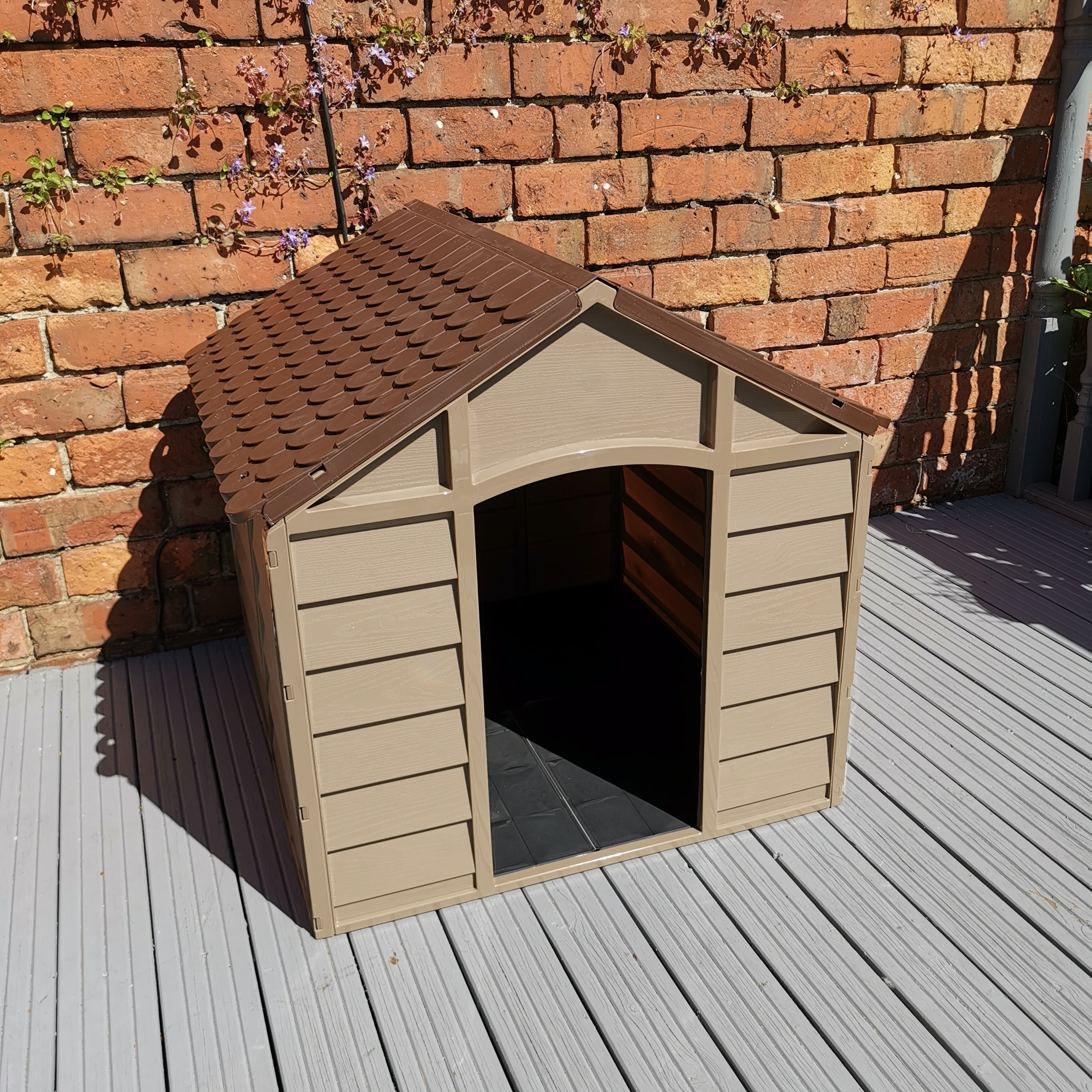 Plastic Dog Kennel / House in Brown – 71cm x 71cm x 68cm