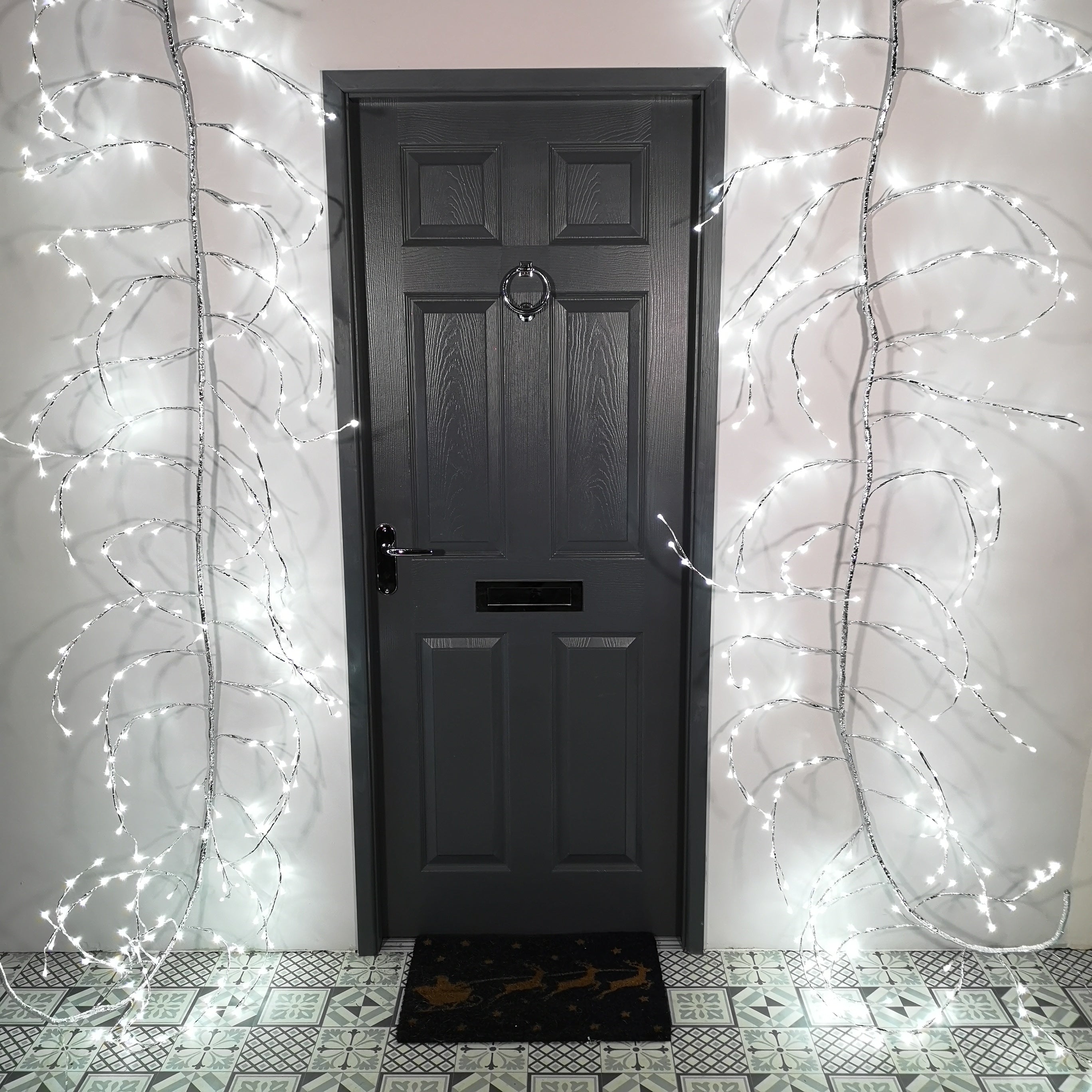 3m Silver Lit Branch Hanging Porch Doorway Christmas Garland