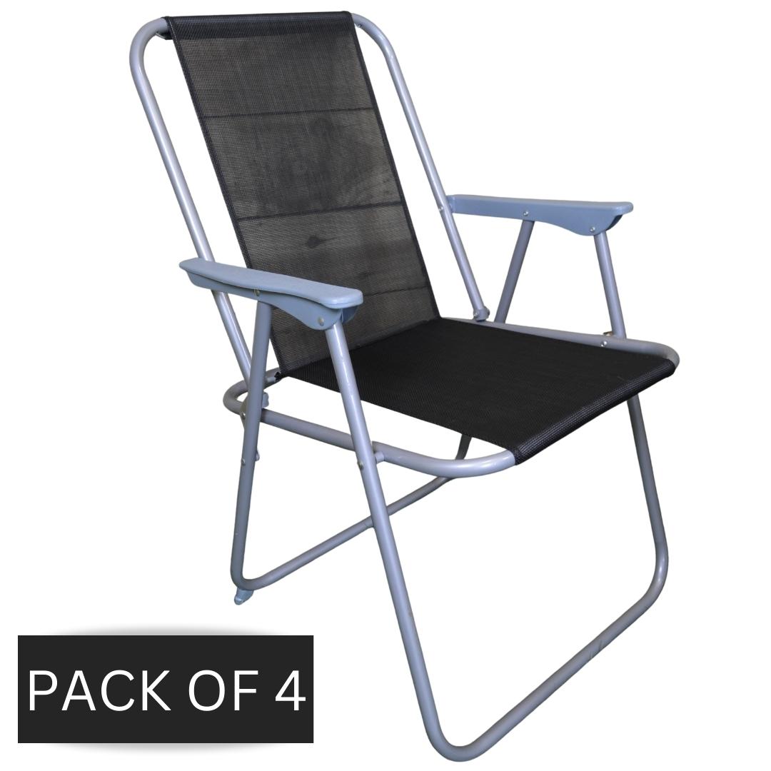 4 x Foldable Garden Chairs Fixed position garden chairs with grey frame and black fabric