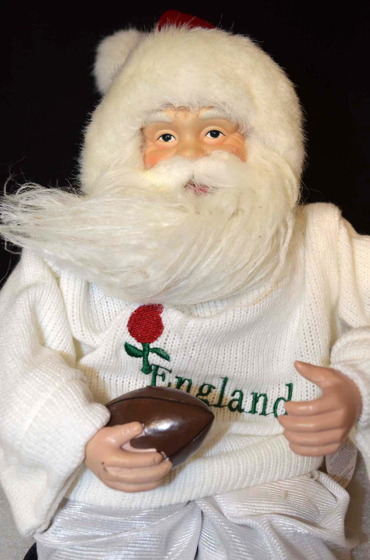 Festive Plush Sitting English Rugby Santa / Father Christmas Ornament