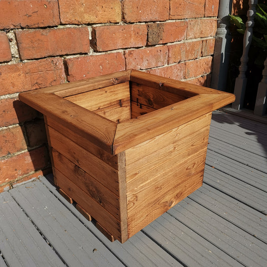 Hand Made 41cm x 41cm Chunky Rustic Wooden Garden Small Square Planter